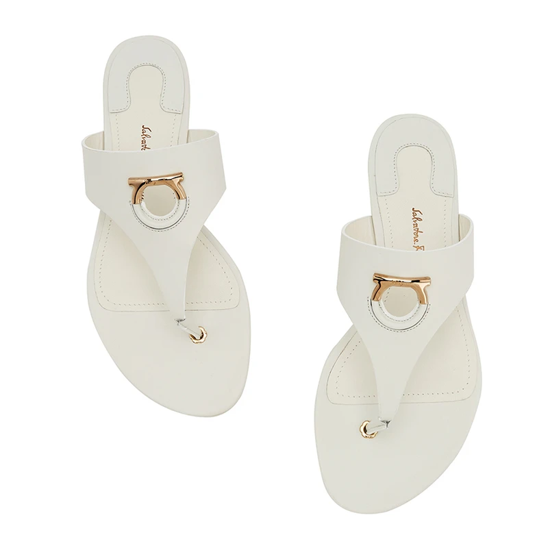 商品Salvatore Ferragamo|SALVATORE FERRAGAMO 白色女士露趾平底拖鞋 0684829,价格¥2059,第7张图片详细描述