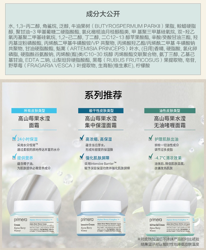 商品[国内直发] Primera|芙莉美娜高山莓果水滢集中保湿面霜50ml 23年5月,价格¥185,第10张图片详细描述