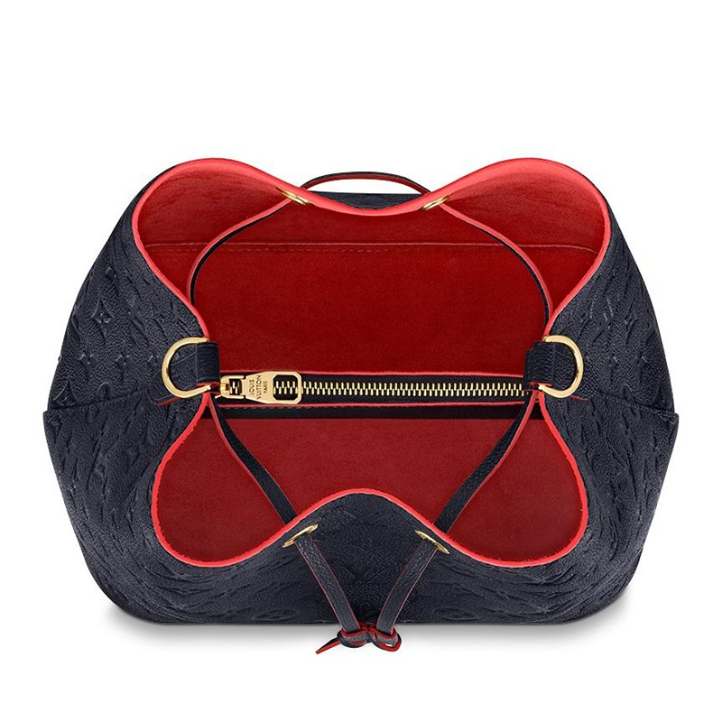 商品Louis Vuitton|预售10天 Louis Vuitton/路易威登 22春夏新款NEONOÉ系列 女士中号海军蓝老花压纹牛皮革红色细节金扣配可拆卸肩带单肩斜挎手提抽绳水桶包M45306,价格¥19299,第5张图片详细描述