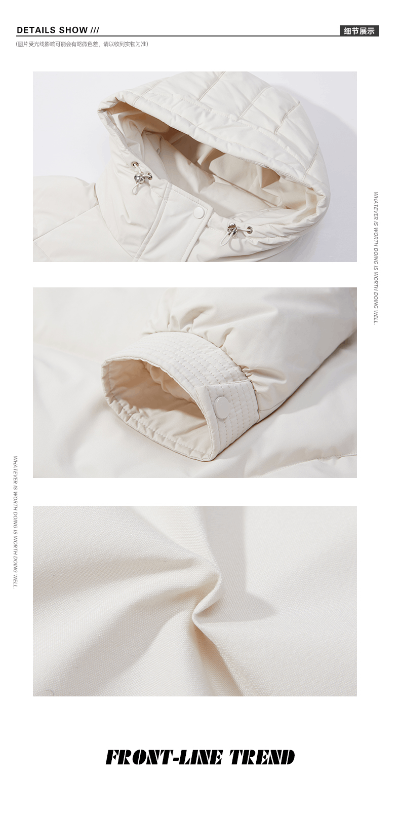 商品[国内直发] ROBINHOOD|罗宾汉时尚潮流大口袋中长款羽绒服-R228Y6009-米白色,价格¥552,第7张图片详细描述