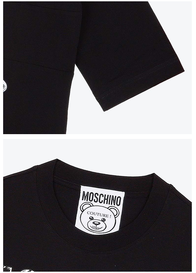 商品[国内直发] Moschino|MOSCHINO/莫斯奇诺 女士黑色棉质刺绣印花拼接小熊中袖连衣裙04545540 V3555 （清仓特价）,价格¥1456,第3张图片详细描述