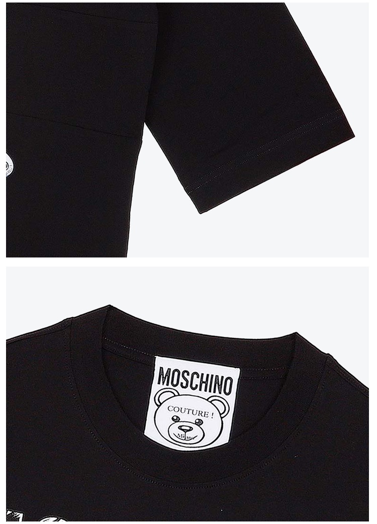 商品[国内直发] Moschino|MOSCHINO/莫斯奇诺 女士黑色棉质刺绣印花拼接小熊中袖连衣裙04545540 V3555 （清仓特价）,价格¥1490,第3张图片详细描述