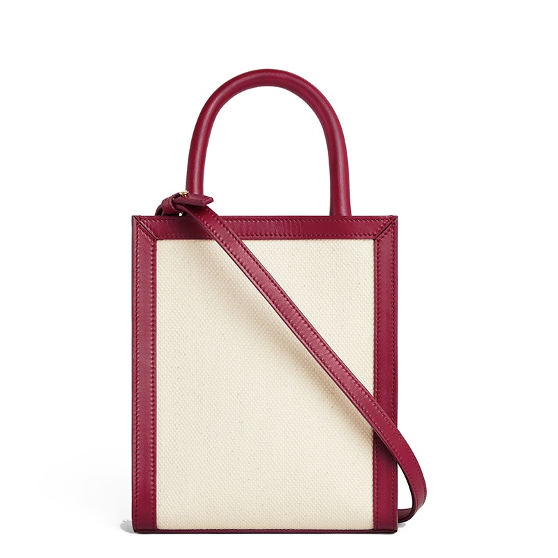 商品Celine|【包税】CELINE/赛琳 22新款VERTICAL系列 女士迷你自然色织物徽标印花胭脂红�皮革细节配可拆卸肩带单肩斜挎手提托特包193302BNZ.02IN,价格¥9490,第4张图片详细描述