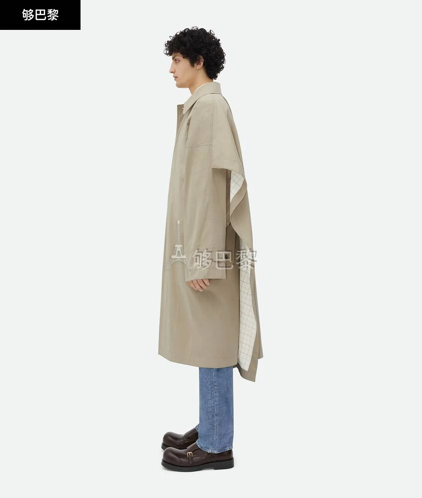 商品Bottega Veneta|【预售】 BV葆蝶家 24秋冬 男士 风衣 Trench-Cape En Soie Et Coton Avec Doublure À Carreaux 779587V3YS01574,价格¥23905,第4张图片详细描述