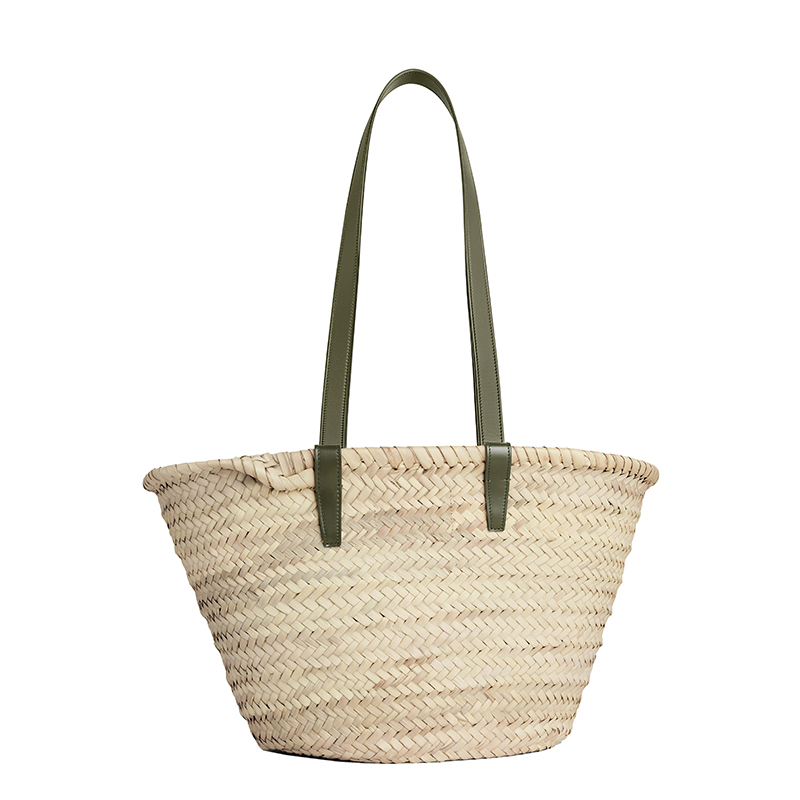 商品Celine|【包税】CELINE/赛琳 CLASSIC TRIOMPHE系列 女士中号原色棕榈叶配卡其色小牛皮细节单肩斜跨手工编织篮子包192622CGG.15KH,价格¥4887,第4张图片详细描述