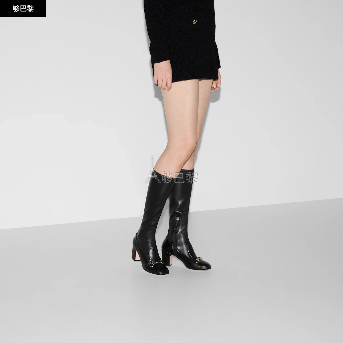 商品Gucci|【预售】 古驰 25春夏 女士 高筒靴 女士马衔扣长靴 794330 AADP3 1000 ,价格¥15064,第4张图片详细描述