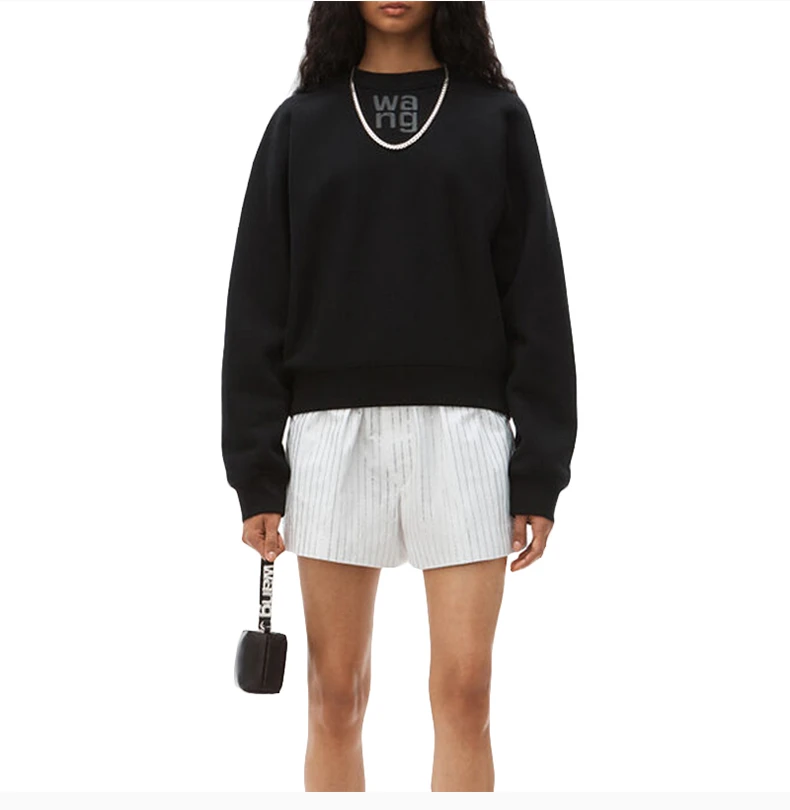 商品Alexander Wang|ALEXANDER WANG 女士黑色泡泡袖徽标运动衫 4CC3211285-001,价格¥1242,第6张图片详细描述