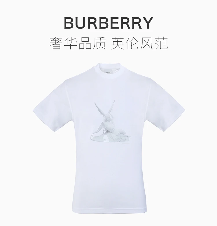 商品[国内直发] Burberry|Burberry 博柏利 白色男士短袖T恤 8024365,价格¥1608,第1张图片详细描述