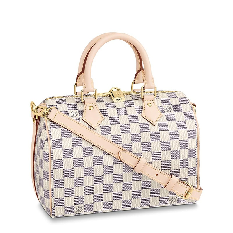 商品Louis Vuitton|预售10天 Louis Vuitton/路易威登 经典款SPEEDY 25系列 女士蓝白棋盘格帆布饰皮革滚边金扣配可拆卸肩带拉链开合单肩斜挎手提包N41374,价格¥12132,第2张图片详细描述