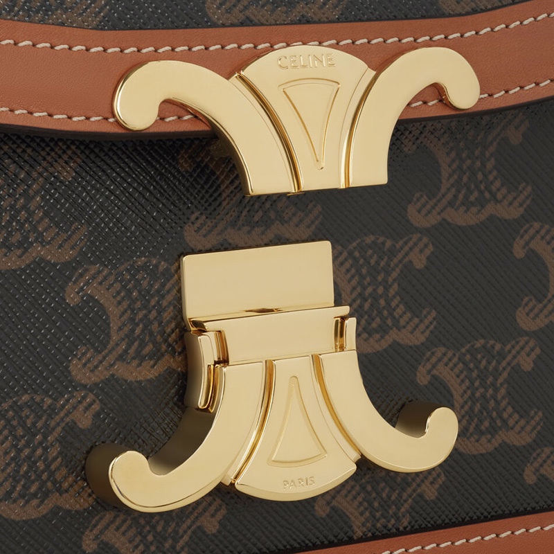 商品Celine|CELINE/赛琳 经典款Triomphe 女士小号牛皮拼接老花帆布翻盖凯旋扣单肩包 188882BZ4.04LU,价格¥25787,第5张图片详细描述