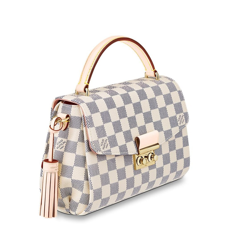 商品Louis Vuitton|预售十天 Louis Vuitton/路易威登 经典款CROISETTE系列 女士天蓝色棋盘格帆布饰皮革滚边金扣配可拆卸流苏吊饰翻盖开合单肩斜挎手提包N41581,价格¥14530,第3张图片详细描述
