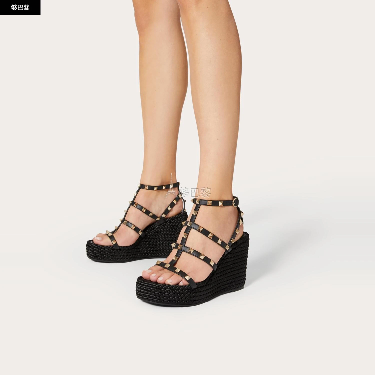 商品Valentino|【预售】 华伦天奴 25春夏 女士 坡跟鞋 SANDALES COMPENSÉES ROCKSTUD À BRIDES EN VEAU. TALON : 95 MM 4W2S0F95BAE_0NO ,价格¥6855,第3张图片详细描述