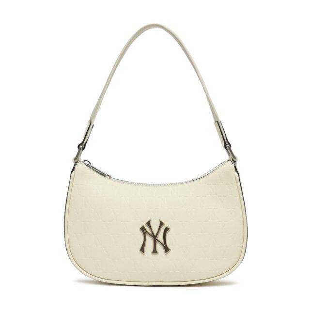 商品MLB|【SAvenue】MLB 复古老花满印 NY纽约洋基队 字母金属大LOGO 皮质单肩腋下包饺子包 奶油白 3ABQS022N-50CRS-LY,价格¥497,第3张图片详细描述