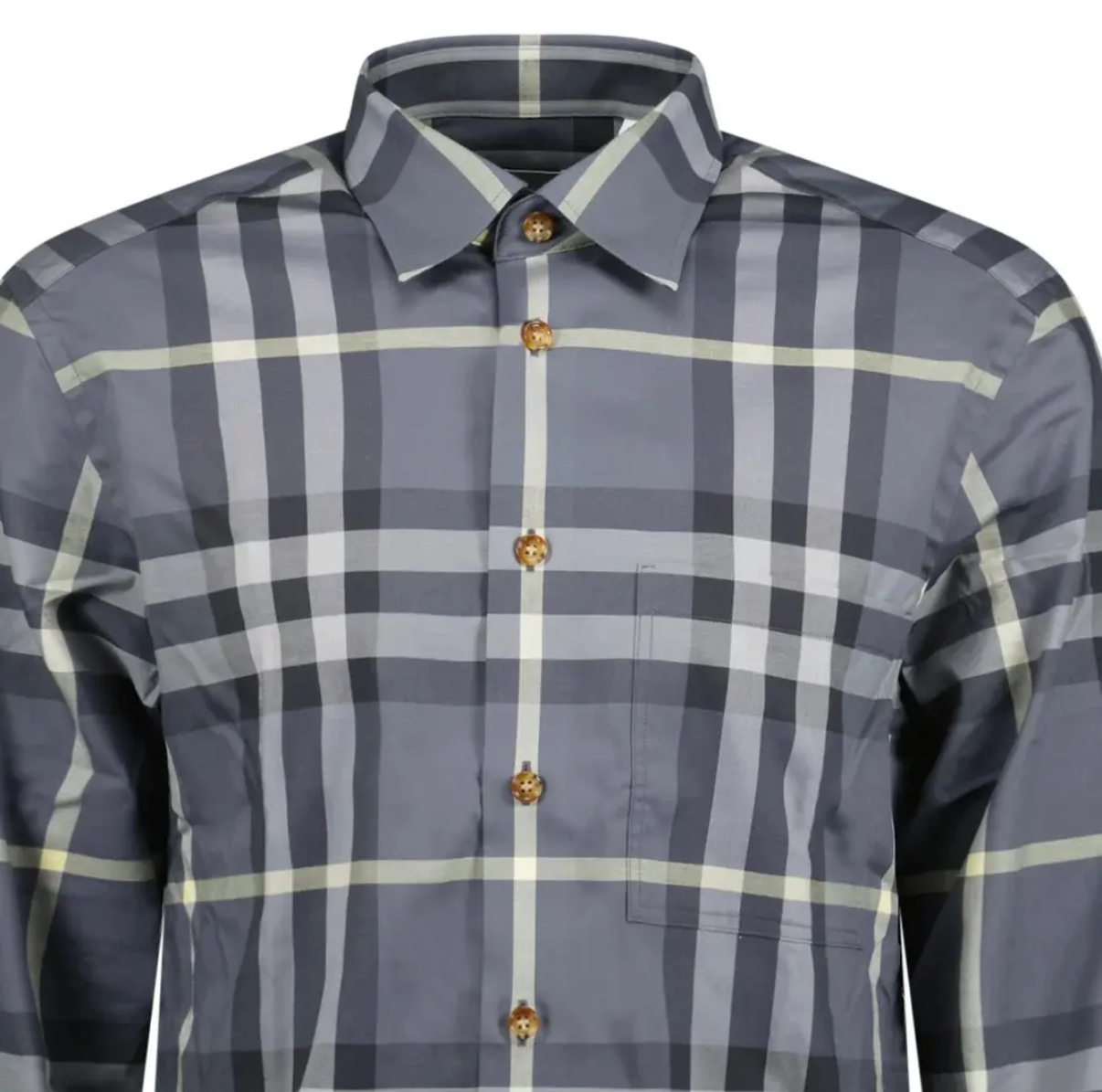 商品Burberry|【现货】博柏利 男士灰色拼色格纹印花单排扣衬衫 80929141（两色可选）,价格¥1459,第8张图片详细描述