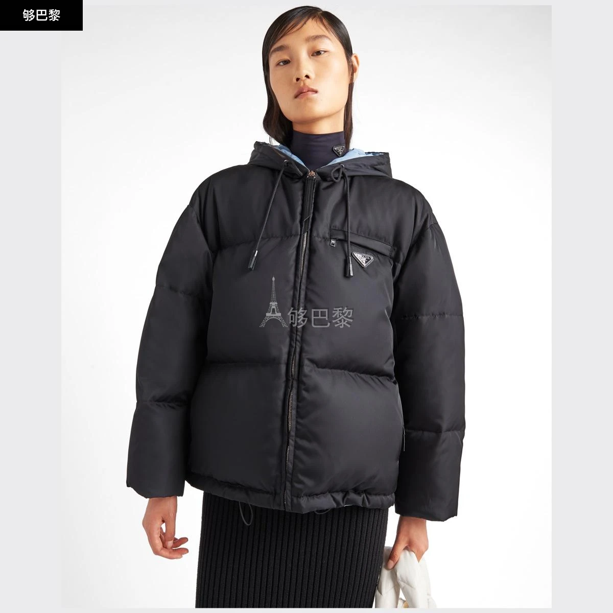 商品Prada|【预售】 普拉达 25秋冬 女士 羽绒服 Re-Nylon 再生尼龙华达呢连帽羽绒外套 29B408_11C9_F0002_S_222 ,价格¥18498,第5张图片详细描述