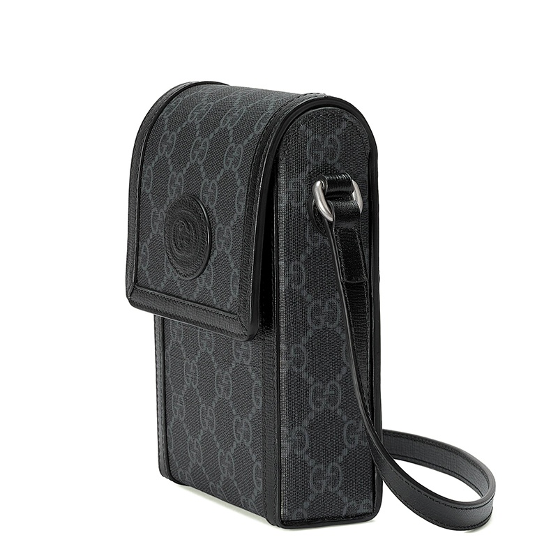 商品Gucci|GUCCI/古驰 22春夏新款 男士迷你黑色老花帆布皮革滚边翻盖开合斜跨单肩包69940292TCF1000,价格¥7109,第3张图片详细描述