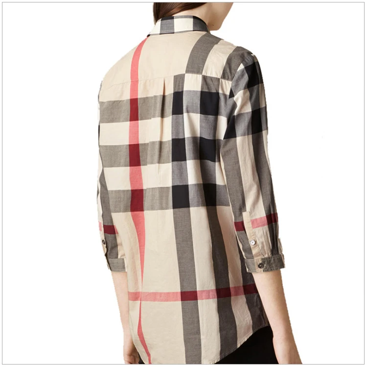 商品[国内直发] Burberry|Burberry 博柏利 格纹拼色棉质宽松式衬衫 3789006,价格¥2588,第9张图片详细描述