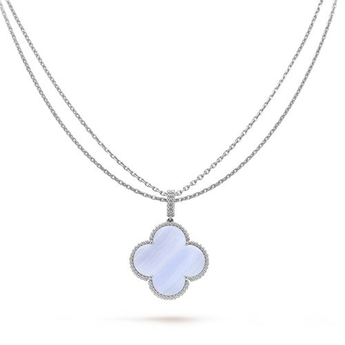 商品Van Cleef & Arpels| Van Cleef & Arpels/梵克雅宝 经典Magic Alhambra系列 18K金白金镶嵌紫玉髓长款四叶草项链,价格¥57562,第1张图片详细描述