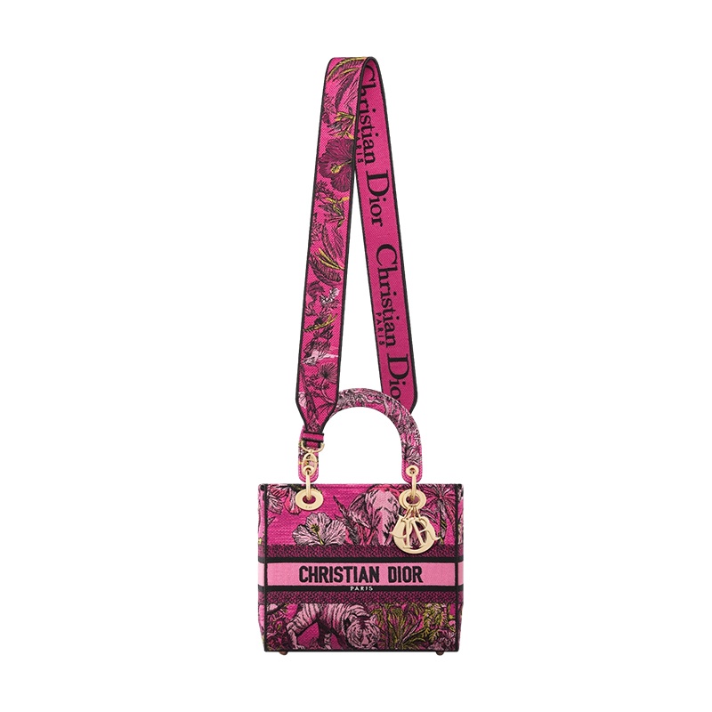 商品Dior|迪奥 23新款 D-LITE女士中号多彩紫红色经典刺绣帆布标志斜挎包/手提包 M0565OEUP_M75E,价格¥35917,第5张图片详细描述