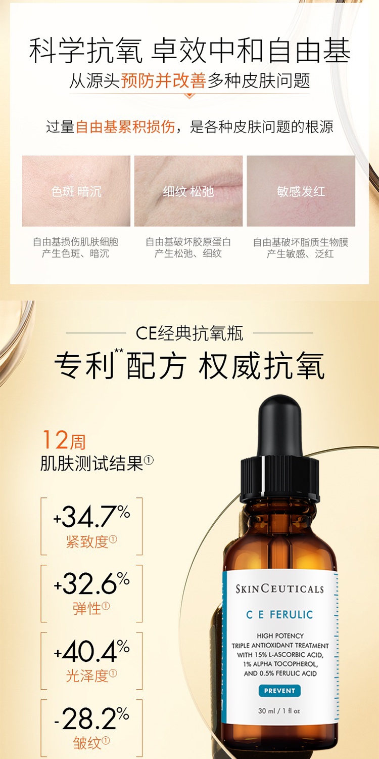 商品SkinCeuticals|SKINCEUTICALS修丽可 维生素CE复合修护精华液30ml,价格¥924,第13张图片详细描述