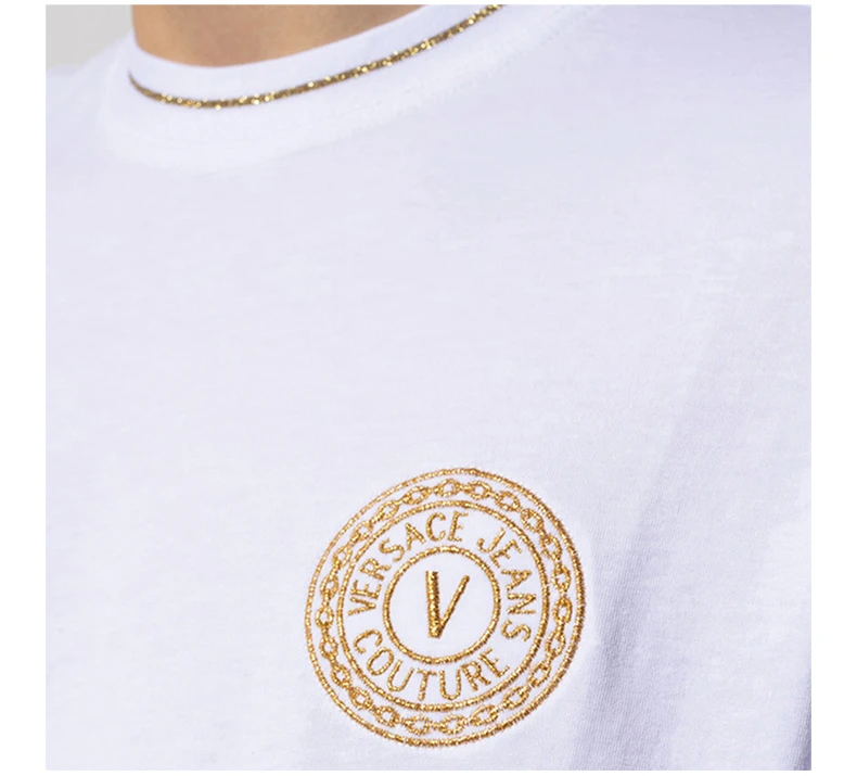 商品Versace|VERSACE JEANS 男士白色V字刺绣T恤 B3GWA7TF-30319-K41,价格¥357,��第6张图片详细描述