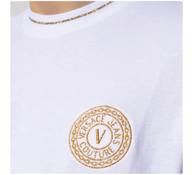 商品Versace|VERSACE JEANS 男士白色V字刺绣T恤 B3GWA7TF-30319-K41,价格¥688,第8张图片详细描述
