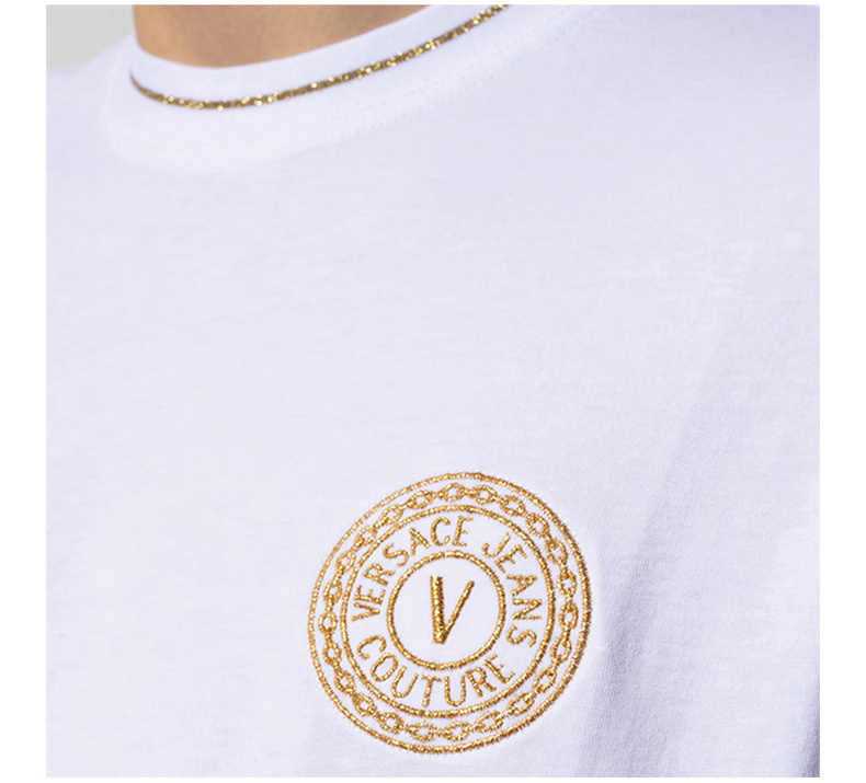 商品Versace|VERSACE JEANS 男士白色V字刺绣T恤 B3GWA7TF-30319-K41,价格¥688,第8张图片详细描述