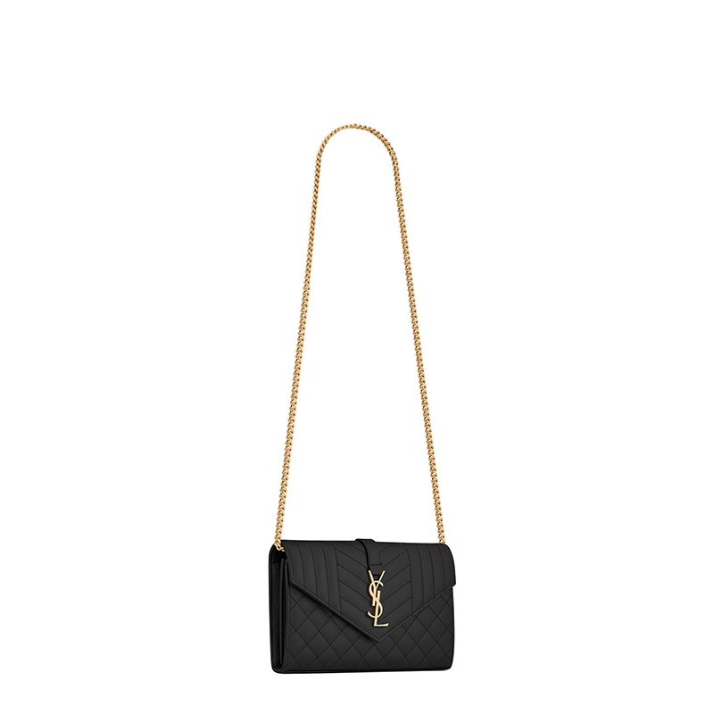 商品Yves Saint Laurent|SAINT LAURENT PARIS/圣罗兰MONOGRAM系列 黑色粒面压花绗缝混合皮革交织字母链条钱包,价格¥11758,第5张图片详细描述