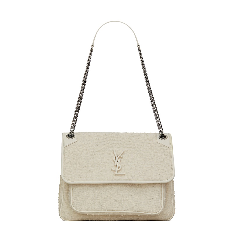 商品Yves Saint Laurent|SAINT-LAURENT PARIS/圣罗兰 YSL 2021秋冬新款 NIKI系列 女士中号灰白色织物小牛皮翻盖徽标单肩斜挎包,价格¥17575,第2张图片详细描述
