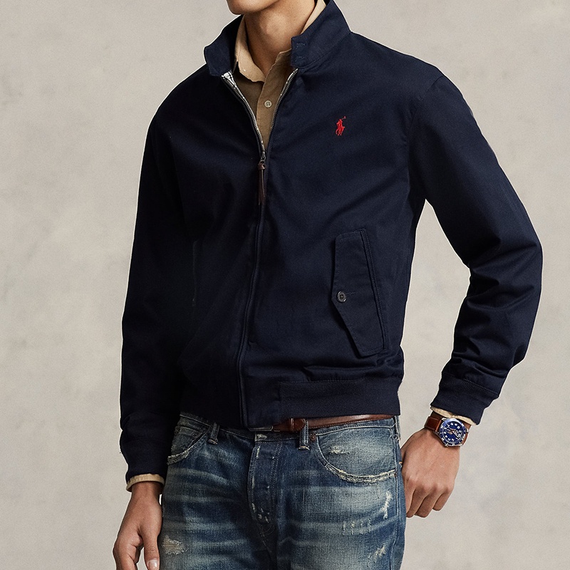 商品Ralph Lauren|拉夫劳伦 男士海军蓝色纯棉饰有红色刺绣LOGO图案立领夹克,价格¥2615,第3张图片详细描述