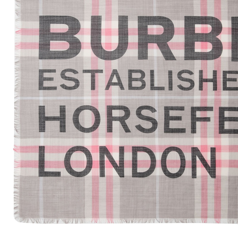 商品Burberry|【包税】BURBERRY/博柏利 22年秋冬新款 Horseferry系列 男女同款淡灰色/淡粉色丝毛混纺印花格纹大号方巾80573881,价格¥3362,第3张图片详细描述
