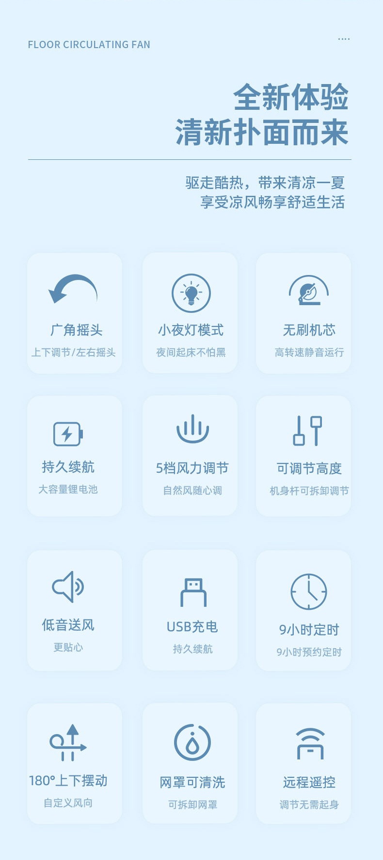 商品[国内直发] GLENVINTEN|电风扇家用自动摇头落地扇空气循环大风力遥控风扇桌面电风扇台式,价格¥194,第6张图片详细描述