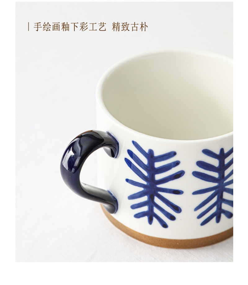商品[国内直发] YeeCollene|复古手绘粗陶马克杯ins釉下彩中式咖啡杯个性小众陶瓷燕麦杯水杯,价格¥90,第4张图片详细描述