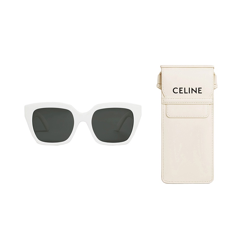 商品Celine|赛琳 23年新款 MONOCHROMS 03系列 女士烟灰色镜片白色醋酸酯镜框正方形太阳眼镜墨镜（附赠斜跨眼镜包）,价格¥1790,第2张图片详细描述