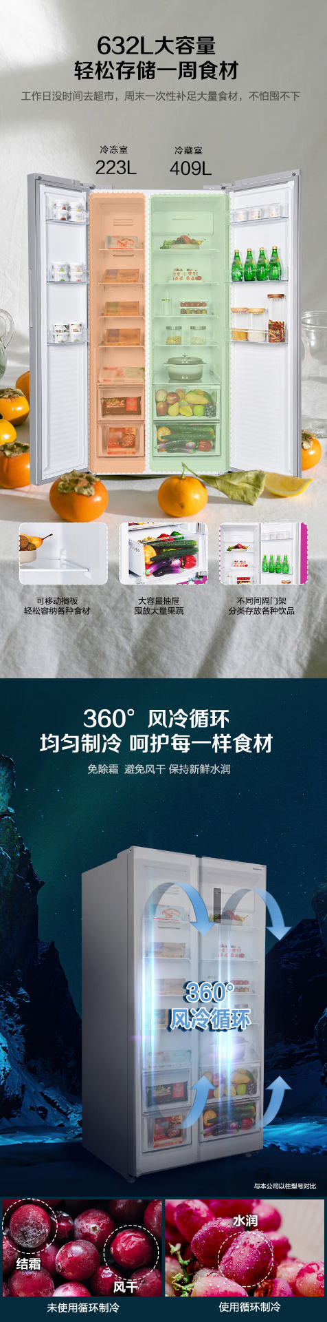 商品[国内直发] Panasonic|Panasonic/松下 NR-EW63WPA-S 一级能效无霜变频大容量对开门家用电冰箱,价格¥5161,第4张图片详细描述