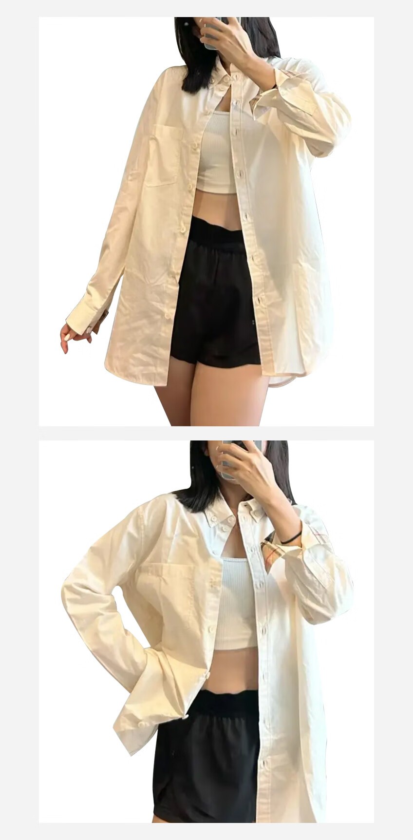 商品Burberry|【现货】博柏利 女士白色棉质格纹袖经典长袖衬衫80621471,价格¥1368,第5张图片详细描述