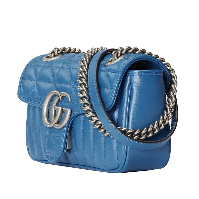 商品Gucci|GUCCI/古驰 22春夏新款Marmont系列 女士迷你蓝色绗缝皮革银扣链式单肩斜挎马蒙包 446744UM8AF4340,价格¥15335,第3张图片详细描述