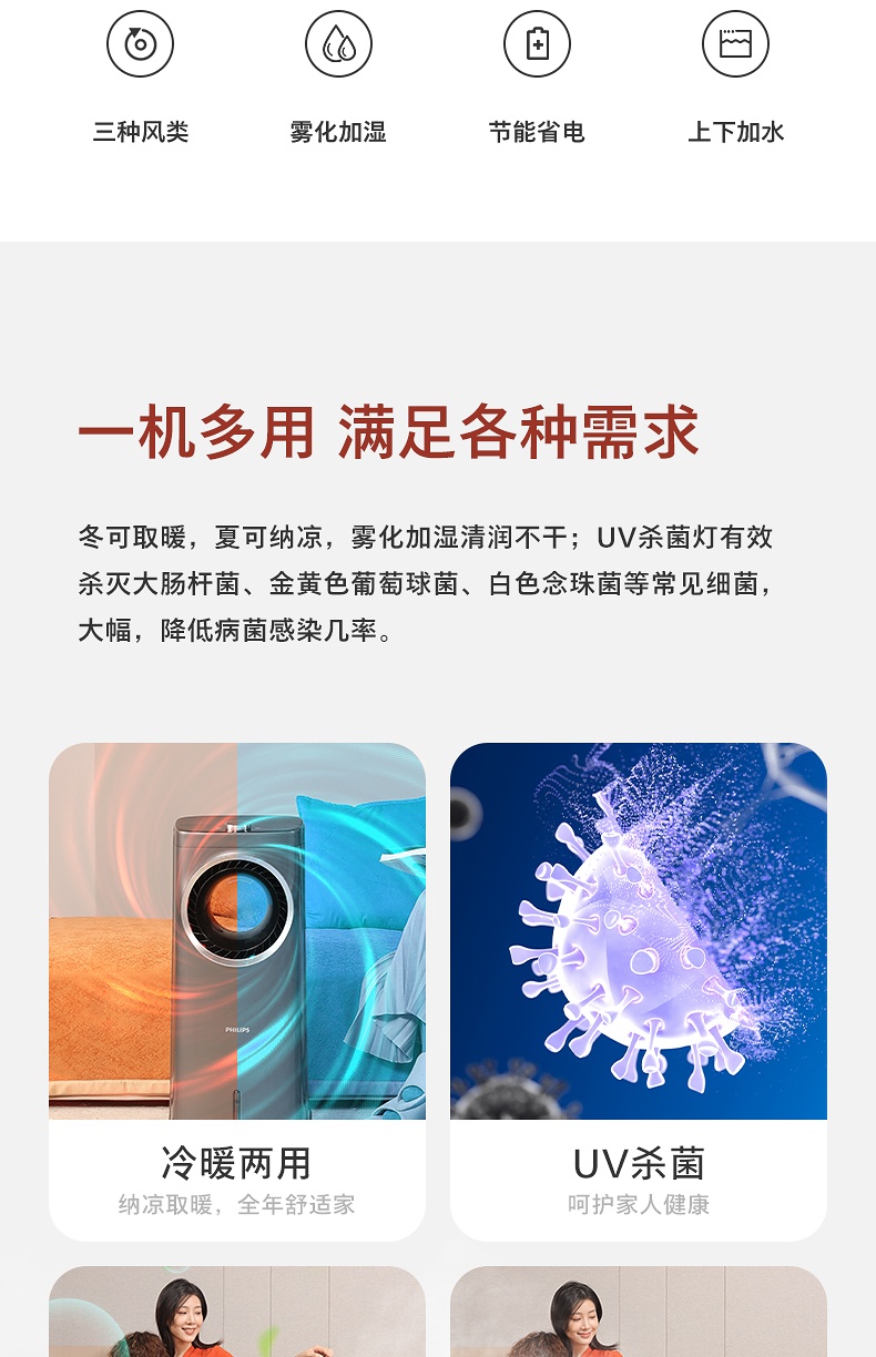 商品[国内直发] Philips|飞利浦取暖器冷暖两用暖风机家用节能加湿热风机电暖气省电空调扇,价格¥2411,第5张图片详细描述