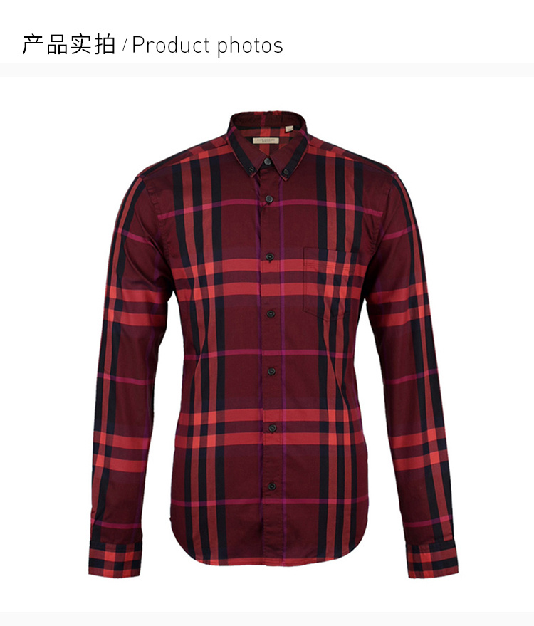 商品[国内直发] Burberry|Burberry 博柏利 男士红格纯棉时尚舒适长袖衬衫 3929743,价格¥1925,第29张图片详细描述