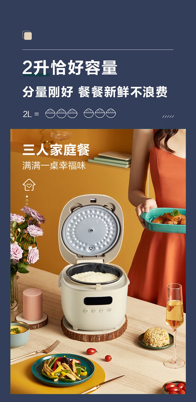 商品[国内直发] Bear|小熊电饭煲煮饭锅煲饭锅2升小型迷你家用煮饭煲粥电饭锅配蒸笼 2L 智能��电饭煲DFB-B20N2,价格¥315,第5张图片详细描述