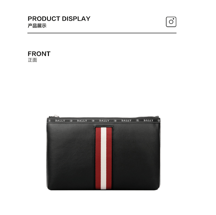 商品Bally|巴利男士黑色红白条纹皮革手拿包HARTLAND-6227997（澳门仓发货）,价格¥2533,第4张图片详细描述