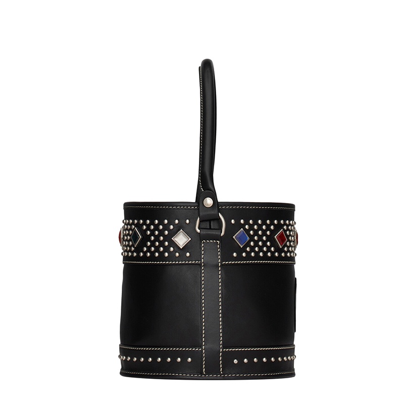 商品Yves Saint Laurent|SAINT LAURENT PARIS/圣罗兰 YSL 22春夏新款BAHIA系列 女士小号铆钉装饰光滑皮革单肩斜挎手提抽绳水桶包,价格¥15747,第4张图片详细描述