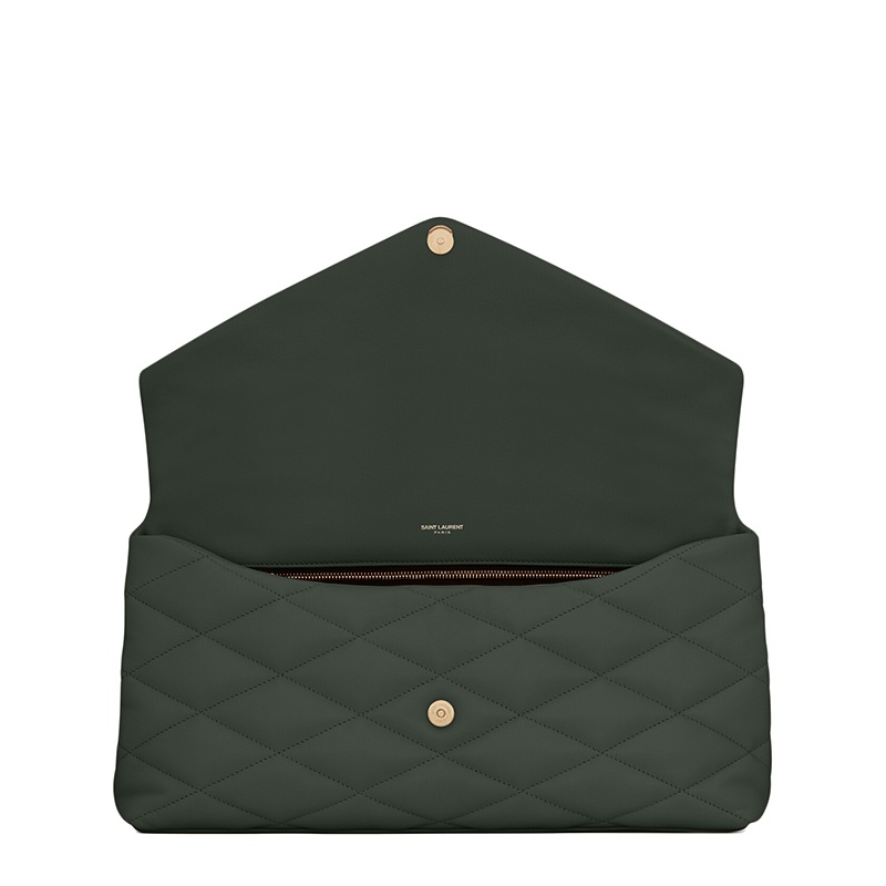 商品Yves Saint Laurent|SAINT LAURENT PARIS/圣罗兰 YSL  SADE系列 女士深绿色绗缝羊皮革翻盖信封手拿包,价格¥11156,第4张图片详细描述