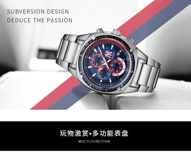 商品[国内直发] MLB|大表盘男士时尚潮流防水钢带石英腕表FX006-012,价格¥569,第11张图片详细描述