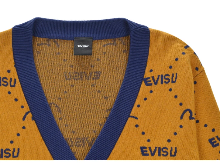 商品Evisu|【享贝家】（国内现货-QD）Evisu 福神 男女情侣老花针织开衫毛衣休闲23秋 黑色 ET4MSW911MU,价格¥361,第4张图片详细描述