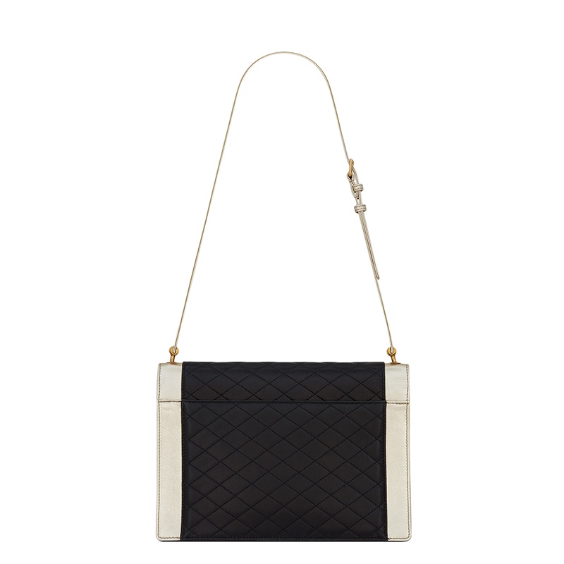 商品Yves Saint Laurent| SAINT LAURENT PARIS/圣罗兰 YSL  GABY系列 女士黑色拼色羊皮革金银丝皮革手提单肩腋下包,价格¥17274,第6张图片详细描述