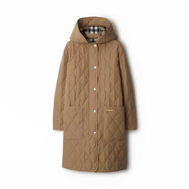 商品Burberry|Burberry博柏利 女士棕色聚酰胺绗缝细节徽标连帽羽绒服80842101,价格¥4003,第2张图片详细描述