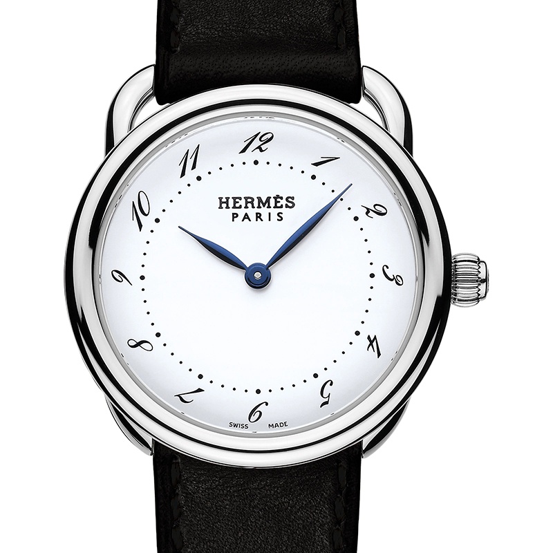 商品Hermes|爱马仕 Arceau小号系列女士黑色牛皮带圆盘腕表28mm W040136WW00,价格¥24302,第13张图片详细描述