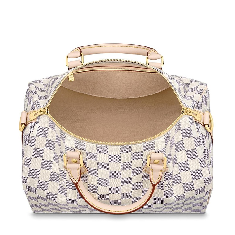 商品Louis Vuitton|预售10天 Louis Vuitton/路易威登 经典款SPEEDY 30系列 女士天蓝色棋盘格帆布饰皮革滚边金扣配可拆卸肩带拉链开合单肩斜挎手提包N41373,价格¥13690,第5张图片详细描述