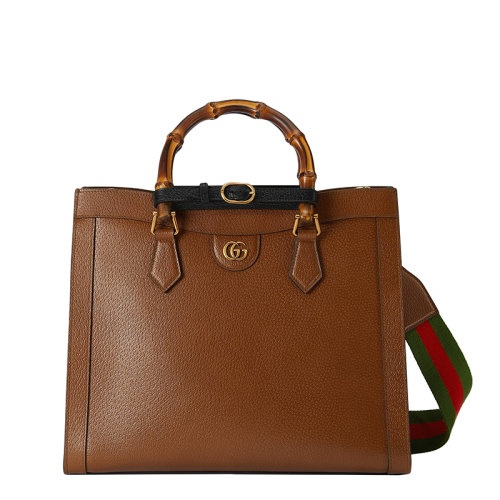 商品Gucci|【现货】古驰 22春夏新款Diana系列 女士中号棕色皮革黑色饰带金扣双竹节提手红绿肩带单肩手提托特包‎678842U3ZDT2185,价格¥23977,第4张图片详细描述